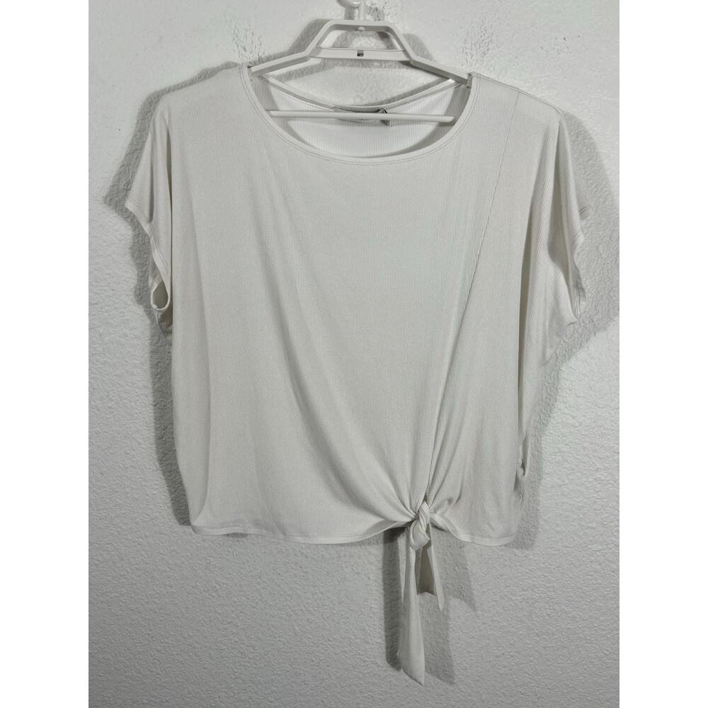Rebecca Minkoff Top Size XL Rayon Blend White Metallic Accents Short Sleeve